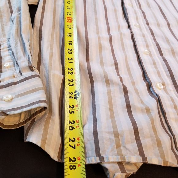 Express Button Up Shirt Men Sz Large 16 Brown Stripes Modern Fit Long Sleeve - Picture 8 of 15